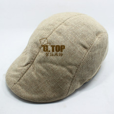 Pria Katun Memuncak Cap Flat Hat Negara Newsboy Cabbie Golf Topi (Khaki)