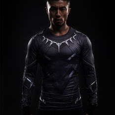 Pria CrossFit Kaus Kompresi Lengan Panjang 3D Anime Captain America Black Panther Cepat Kering Bernapas T-shirt Tights Fitness Running Tops-Intl
