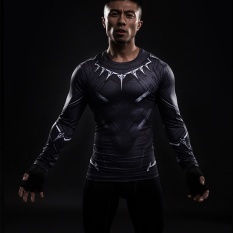 Pria CrossFit Kaus Kompresi Lengan Panjang 3D Anime Captain America Black Panther Cepat Kering Bernapas T-shirt Tights Fitness Running Tops-Intl