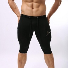 Pria Bersepeda Latihan Ketat Tether Silky Elastis Solid Boxer 3/4 Celana-Intl