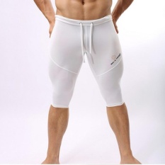 Pria Bersepeda Latihan Ketat Tether Silky Elastis Solid Boxer 3/4 Celana-Intl