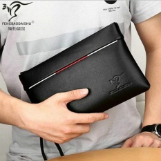 Pria Fashion Kulit Lembut Dompet Besar Kemampuan Envelope Bag Tas Wanita Santai Bisnis Wrist Bag (Hitam)