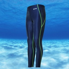 Pria Cepat Kering Elastis Anti-Air Imitasi Sharkskin Wetsuit Berenang Berselancar Menyelam Celana (Biru Bahan Benang Hijau)-Internasional