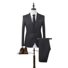 Pria Formal Pernikahan Pengantin Lelaki Setelan Satu Tombol Slim Fit Jaket Tuksedo Mantel Celana Hitam-Intl