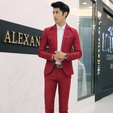 Pria Formal Pernikahan Pengantin Lelaki Setelan Satu Tombol Slim Fit Jaket Tuksedo Mantel Celana-Intl