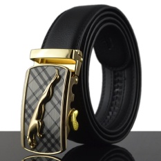 Pria Emas Jaguar Hitam Sabuk Kulit Asli Gesper Otomatis Bisnis Pinggang Celana Belt-Intl