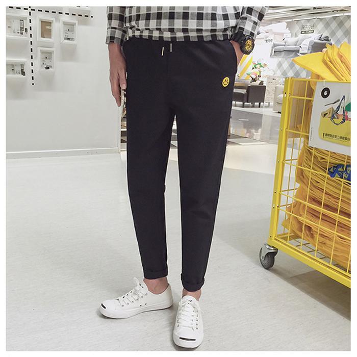 Pria Jogging Celana Smiley Cetak Lepas Celana Hitam-Intl