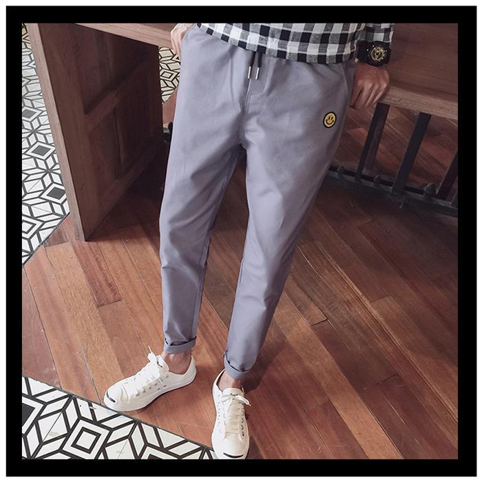 Pria Jogging Celana Smiley Cetak Lepas Celana Abu-abu-Internasional