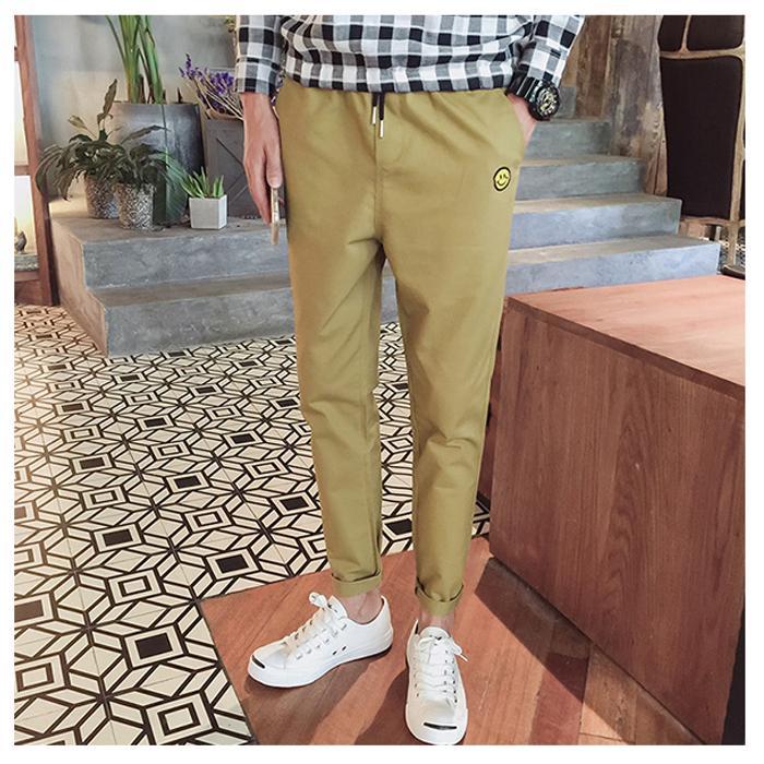 Pria Jogging Celana Smiley Cetak Lepas Celana Khaki-Intl