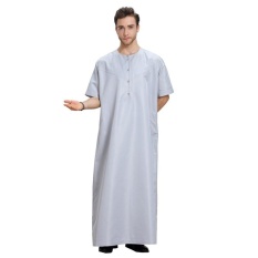 Men Muslim Arab Robe Gown Middle East Short Sleeve Solid Color Malaysia Robes