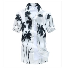 Pria Lengan Pendek Shirt-2017 Fashion Kemeja Pantai Pria Shirt Pohon Kelapa Printing Fancy SHIRT (Putih) -Intl
