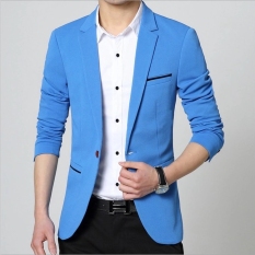 Pria Slim Fit Fashion Cocok Jaket Plus Ukuran M untuk 5XL Male Blazers Mens Mantel Kasual Blazers Mantel Bergaya (biru Muda) -Intl