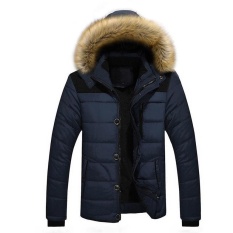 Pria Tebal Hangat Down Cotton Jaket Parka Bulu Musim Dingin Kerah Hooded Coat Tahan Dr Biru-Intl