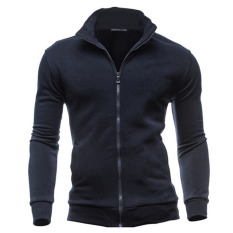 Pria Hangat Ritsleting Slim Fit Kasual Mantel Lengan (Biru Laut)