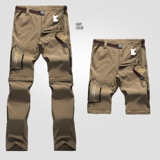 Pria Tahan Air Outdoor Pemain Kawakan Lepaskan Dua Cepat Kering Celana Pendek Khaki-Intl