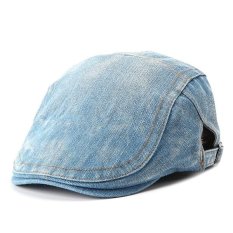 Pria Wanita Biru Denim Memuncak Ivy Topi Golf Topi Datar Mengemudi Sopir Pengantar Newsboy Beret Hat Light Biru-Intl