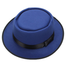 Pria Wanita Wol Merasa Topi Fedora Bulat Pendek Si Topi Laken Topi Vintage Diremukkannya With Pinggiran Biru-Internasional
