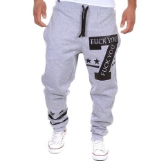 Men's 7 Bintang Berujung Lima Desain Rongga Cetak Olahraga Kaki Celana (abu-abu Terang)-Intl
