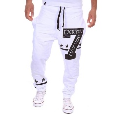 Men's 7 Bintang Berujung Lima Desain Rongga Cetak Olahraga Kaki Celana (putih)-Intl