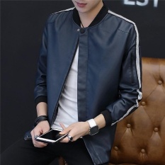 Pria Fashion Kulit Biasa Jaket Standare Outdoor Biru Mantel-Intl