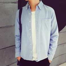 Men's Leisure Musim Panas Kemeja Linen Retro Cotton Lengan Panjang Sederhana Kemeja Fashion Murni Warna Oxford Baju Lengan Panjang untuk Pria-Intl