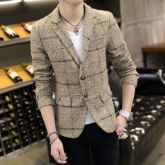 Pria Slim Fit Bergaya Kasual Satu Tombol Suit Coat Jacket Business Blazers Lambang Pria Tinggi Kualitas Pria Blazers- INTL