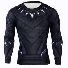Men's Sports Fitness Lengan Panjang T-Shirt Elastis Tinggi Tights Menjalankan Kecepatan Kering Pakaian Malam T-Shirt (Panther) -Intl