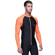Pria UV Perlindungan Lengan Panjang Surfing Beach Swimwear Rash Guard Shirt Tops-Intl
