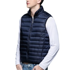 Rompi Pria UNIQLO'S 90% Bebek Putih Rompi Ringan Mantel Jaket Tanpa Lengan Biru Laut-Internasional