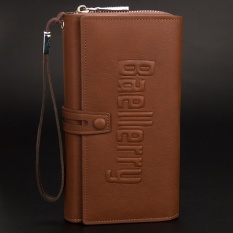 Dompet Pria Panjang Dompet Manusia Clutch Dompet PU Kulit Dompet Pria Carteira Cards Telepon Penahan (Kopi Gelap) -Internasional