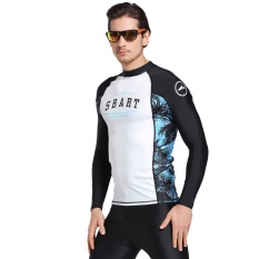 Dasar Pria Lengan Panjang Rash Guard Kemeja untuk Berselancar/Berlayar/Ski Air/Snorkeling/Scuba Diving UV Perlindungan Matahari (Putih) -Intl