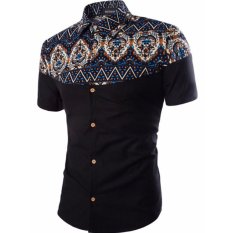 Pria Kasual Desain Batik Kemeja Lengan Pendek (Hitam)-Intl
