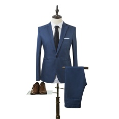 Mens Kasual Bisnis Suit Dua Set Satu Tombol Slim Fit Jaket Tuksedo Mantel-Intl