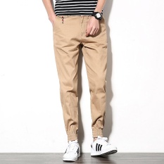 Pria Kasual Kaki Celana Celana Warna Padat Khaki-Intl