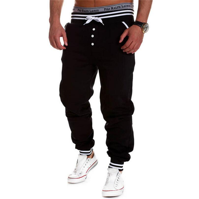 Celana Santai Pria, Fashion Splice Big Silver Pinggang Man Jogging Celana Single-Breasted Sport Pant (Hitam)