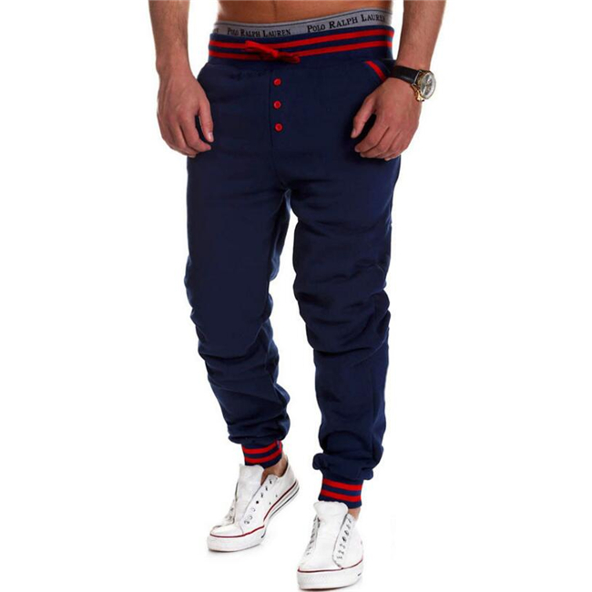 Celana Santai Pria, Fashion Splice Big Silver Pinggang Man Jogging Celana Single-Breasted Sport Pant (DARK BIRU)-Intl