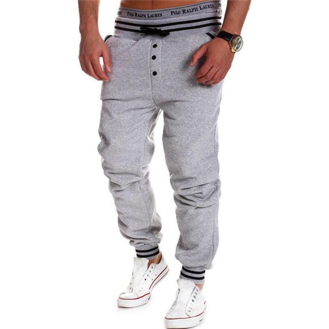 Celana Santai Pria, Fashion Splice Big Silver Pinggang Man Jogging Celana Single-Breasted Sport Pant (Grey)
