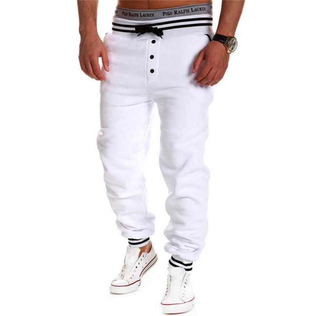 Celana Santai Pria, Fashion Splice Big Silver Pinggang Man Jogging Celana Single-Breasted Sport Pant (Putih)