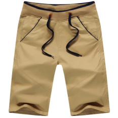Pria Kasual Celana Pendek Slim Warna Murni Olahraga Shorts Mens Kargo Boardshorts Cotton Bermudas (Khaki)-Intl