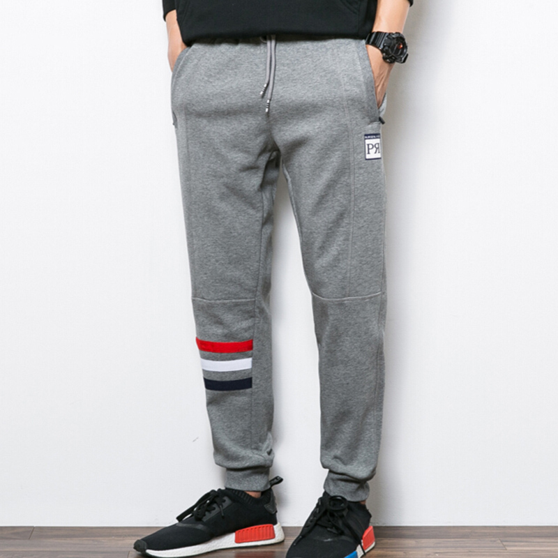 Pria Olahraga Kasual Celana Slim Kaki Celana Jogging (Grey)-Intl