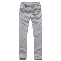 Mens Kasual Klasik Trouser Pelatihan Celana Baggy Sport Tali Sweatpants Jogging-Grey-Intl