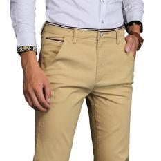 JIMZIVI Pria Warna Murni Klasik Bisnis Kasual Elastis Celana Lurus Celana (khaki)-Intl