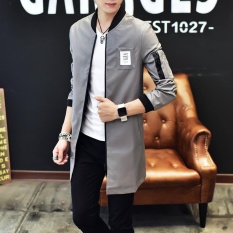 Pria Fashion Stand Kulit Panjang Jaket Athletic Jaket Abu-abu-Internasional