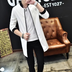 Pria Fashion Stand Kulit Panjang Jaket Athletic Jaket Putih-Intl