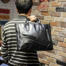 Pria Handbag Leather Briefcase Bag Bisnis Kasual Resmi Laptop Tote (Hitam)-INTL (...)
