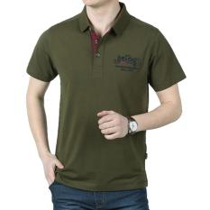 Pria Lapel Katun Lengan Pendek T-Shirt (Hijau Tentara)-Intl