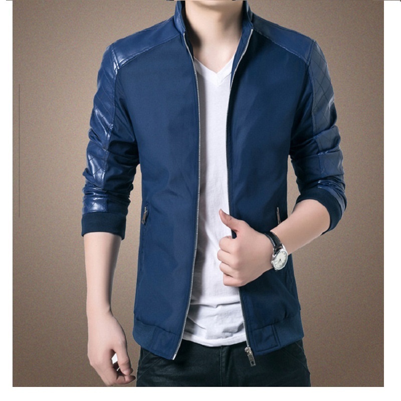 Pria Jaket Kulit STAND COLLAR Leather Lengan Motor Plus Ukuran 5XL Pria Mantel Kulit Pria PU Jaket- INTL