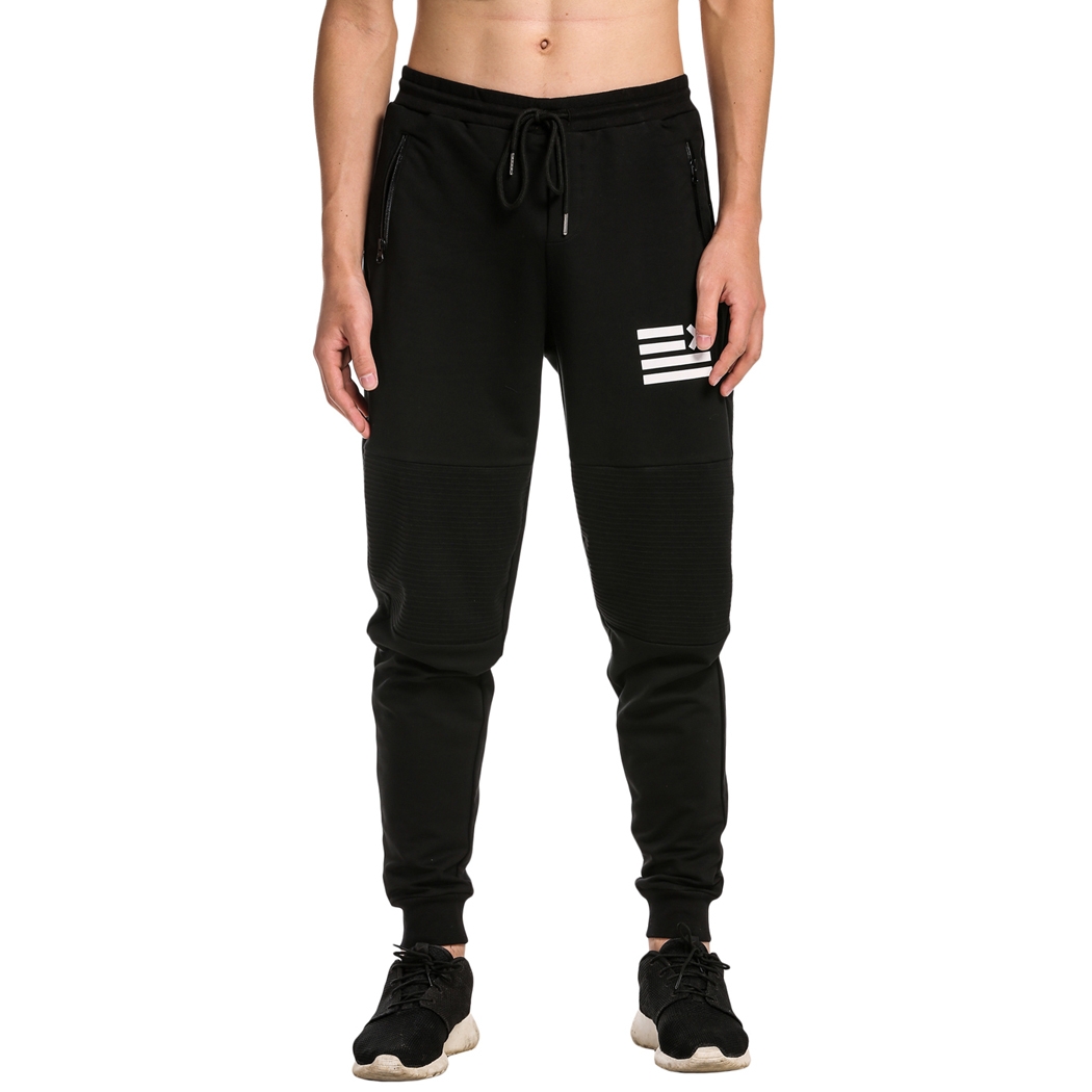 Pria Menjalankan Olahraga Jogging Panjang Celana Tracksuits Bottoms Sweatpants Black