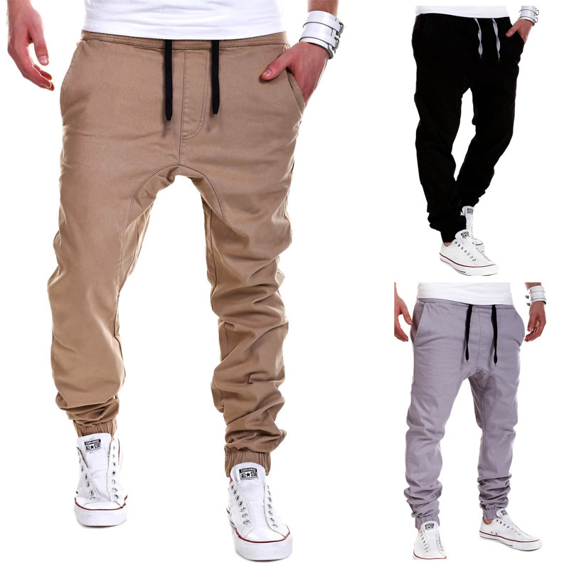 Pria Slim Sweatpants Hip Hop Elastis Pinggang Celana Jogging (Khaki)-Intl
