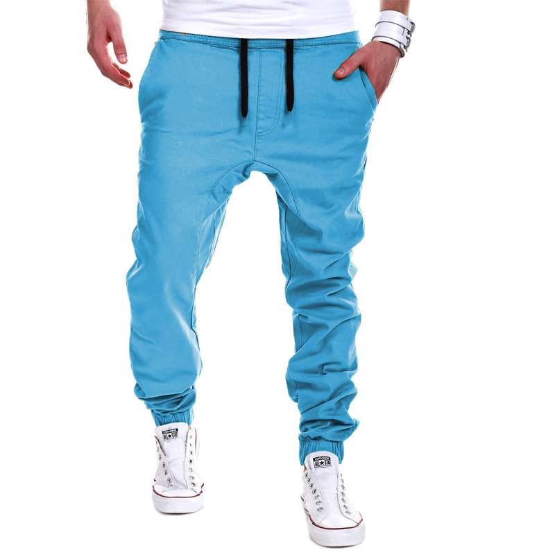 Pria Slim Sweatpants Hip Hop Elastis Pinggang Celana Jogging (Danau Biru)-Intl